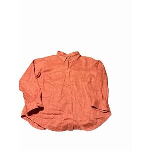 Lauren Ralph Lauren  Plus 1X Coral Linen Roll Tab Sleeve Button Down Casual Chic